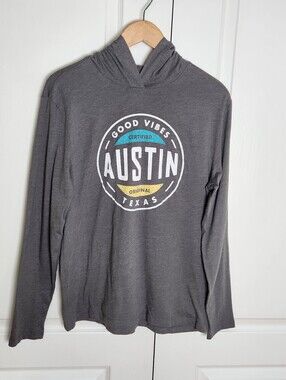 Good Vibes Austin Texas Mens Small Hoodie T-shirt Gray Certified Original